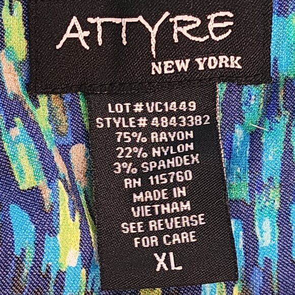 Attyre New York Blue Green Yellow Abstract Rayon Nylon Span Adj Waist Jacket XL - Picture 14 of 16